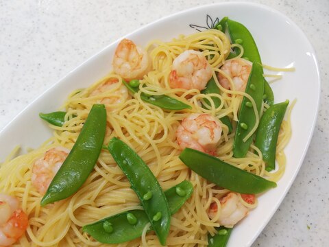 エビとスナップえんどうのスパゲッティ